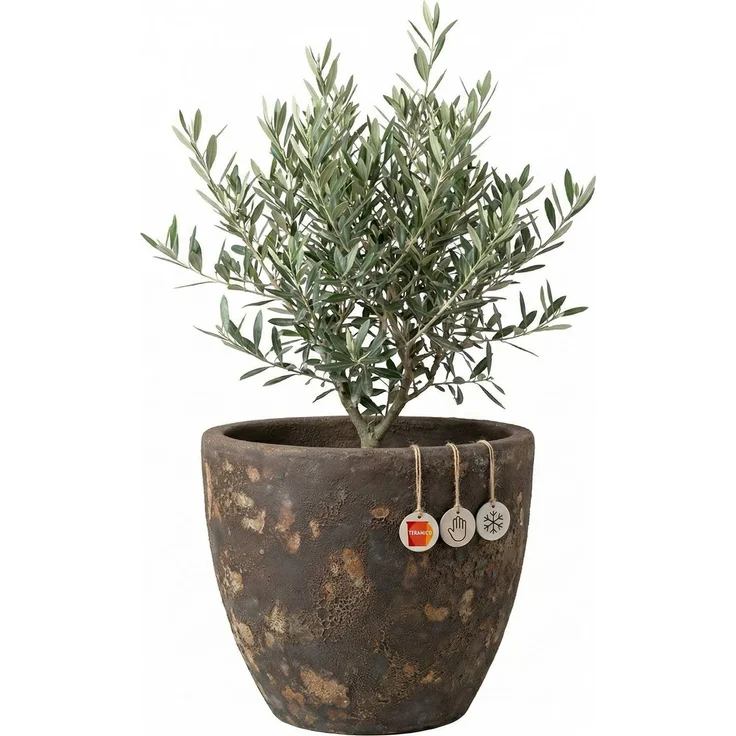 Keramik Blumentopf Eggpot Lava Braun Ø 29cm Struktur Übertopf geschliffen Unikat – Bild 1