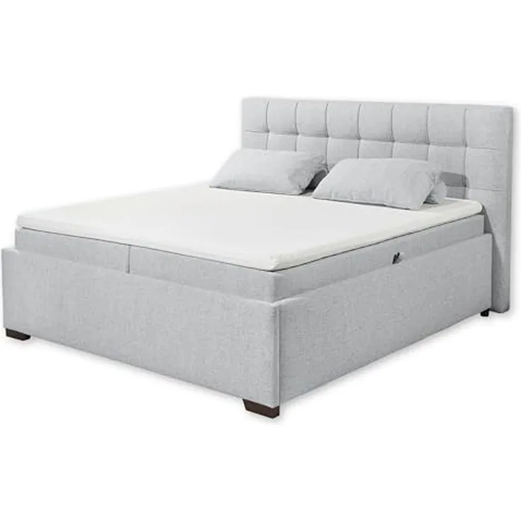 Stella Trading ARTOS 6 Boxbett 180x200 mit Bettkasten, Silber - Bequemes Doppelbett mit Kaltschaum Topper - 203 x 123 x 213 cm (B/H/T), (56-U22-89x)
