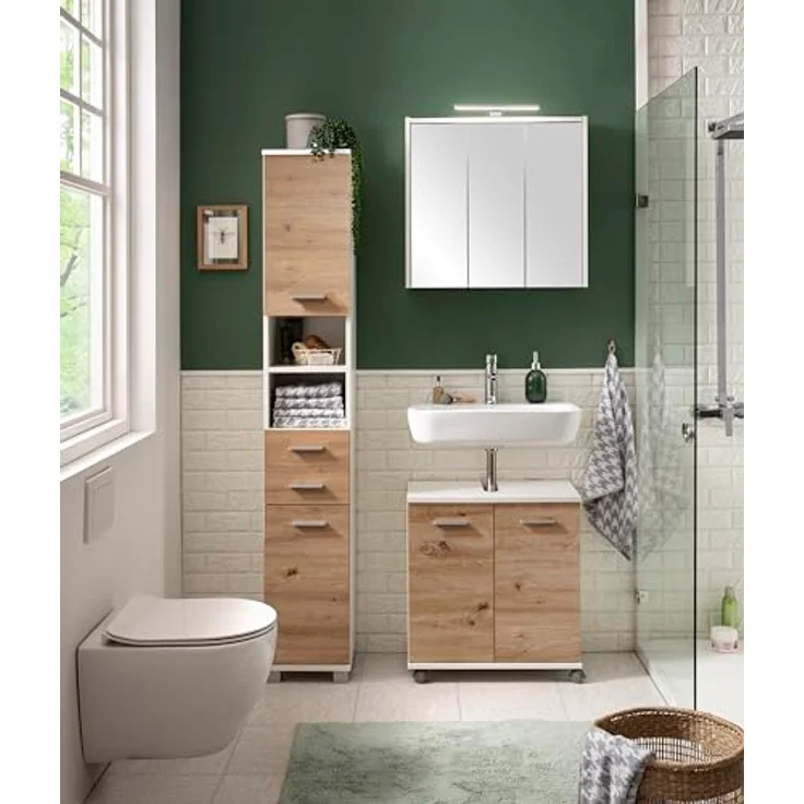 Schildmeyer Hochschrank Palermo, Holzwerkstoff, Mattweiß/Artisan Eiche Dekor, 59,8 x 23,6 x 180,9 cm (B/T/H) – Bild 3