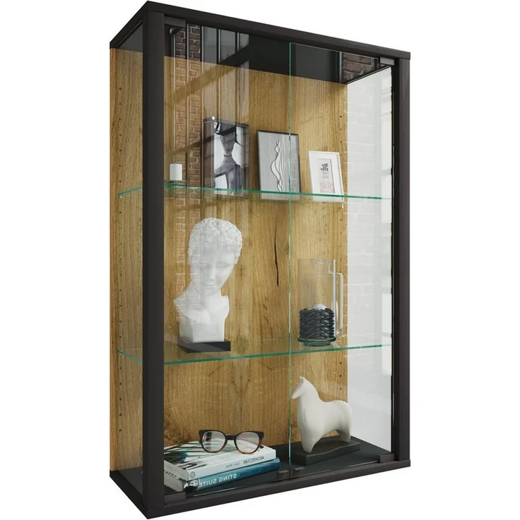 VCM Wandvitrine Udina 921805 Schwarz / Honig-Eiche H. 80 x B. 60 x T. 25 cm – Bild 5