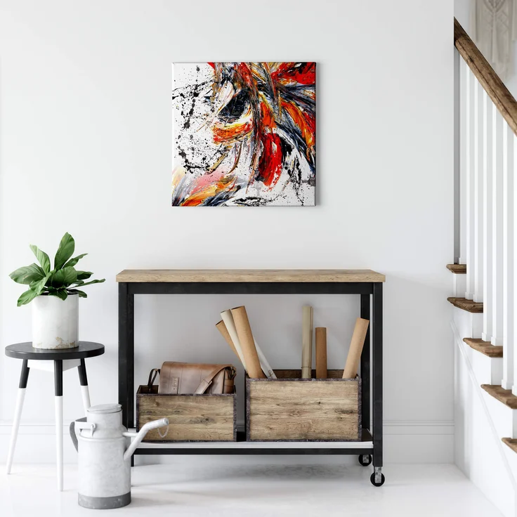 Abstrakte Kunst Leinwandbild Rot Schwarz Gelb50x50 DD123310 Wandbild Leinwand – Bild 2