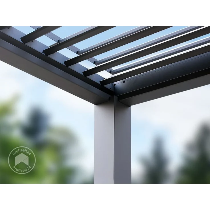 PRIMEYARD Pergola 4x4 m Aluminium Pfosten mit Lamellendach aus Aluminium graue Terrassenüberdachung – Bild 7