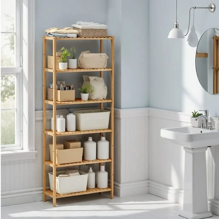 SONGMICS Badezimmerregal, Badregal, Küchenregal, Schuhregal mit 6 Ebenen, Standregal aus Bambus, 26 x 60 x 160,9 cm, für Bad, Wohnzimmer, Flur, Küche – Bild 2