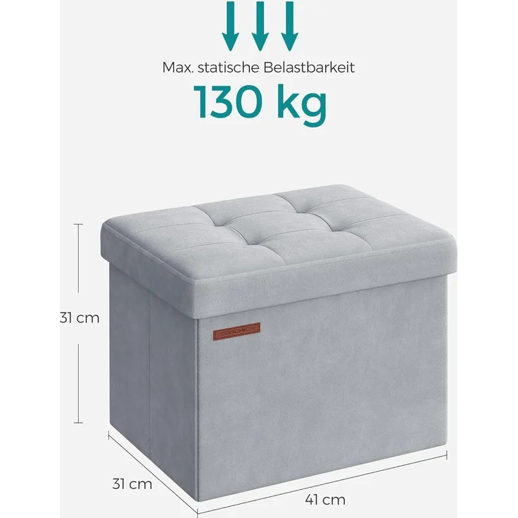 Songmics Sitztruhe mit Stauraum, Samt taubengrau, 31 x 31 x 41 cm – Bild 3