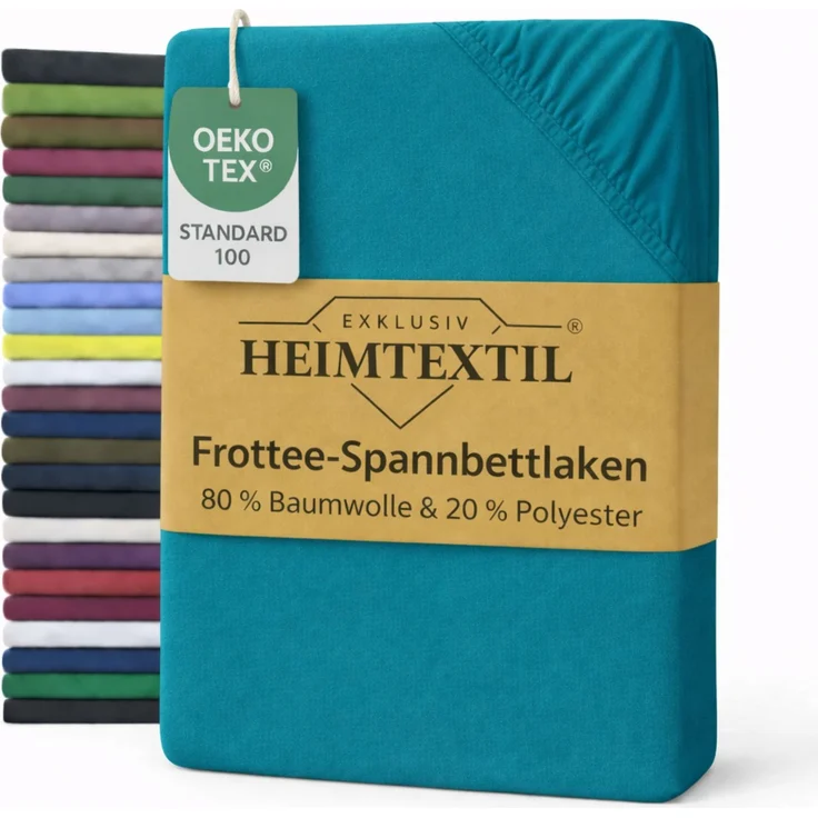 EXKLUSIV HEIMTEXTIL Frottee Spannbettlaken 60 - 70 x 140 cm Petrol 80% Baumwolle 20% Polyester Öko - Tex Zertifiziert Bed-Sheet Bettlaken Spannbetttuch Topper Leinentuch – Bild 1