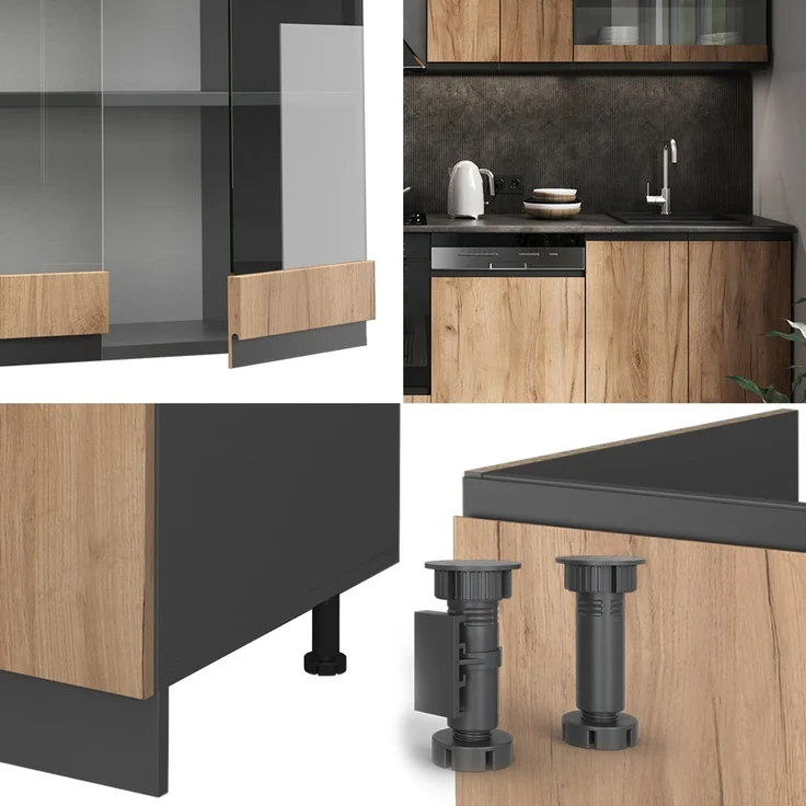 Küchenzeile R-Line Goldkraft Eiche/Anthrazit 300 cm J-Shape, AP Eiche Vicco – Bild 5