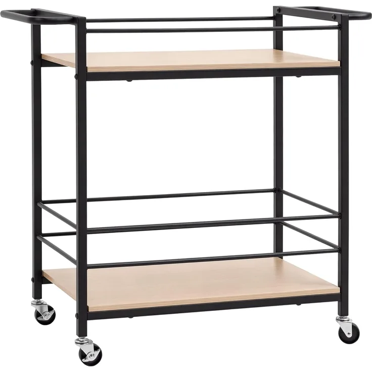 HOMCOM Servierwagen Küchenwagen mit 2 Ablagen, 4 Rollen, (Küchenrollwagen, 1 St, Rollwagen), Naturholz Stahl, 82 x 40 x 75cm