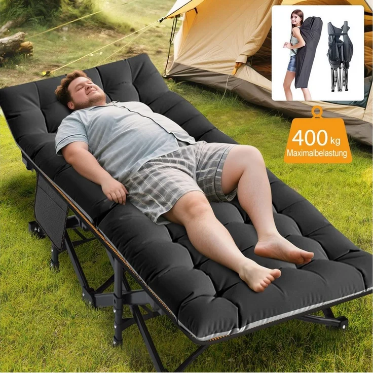 Meulbaty Klappbett Camping Bett, Gästebett mit Matratze, 280KG Belastbar im leichten und tragbaren Faltdesign, 198cmx81cmx46 cm – Bild 2