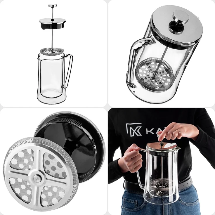 KADAX Kaffeebereiter 1 Liter, French Press aus Borosilikatglas und Edelstahl, Kaffeepresse, manuelle Kaffeemaschine, Teebereiter, große Kaffeekanne – Bild 7