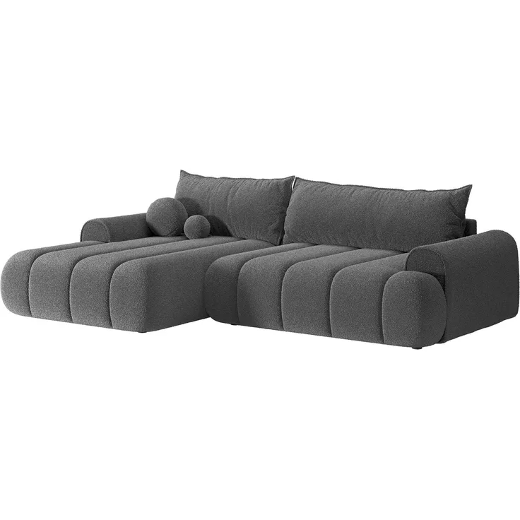 Selsey 'Dandelino' Ecksofa mit Schlaffunktion, Stauraum und Bouclé-Bezug, grau, links, 80 x 275 x 168 cm