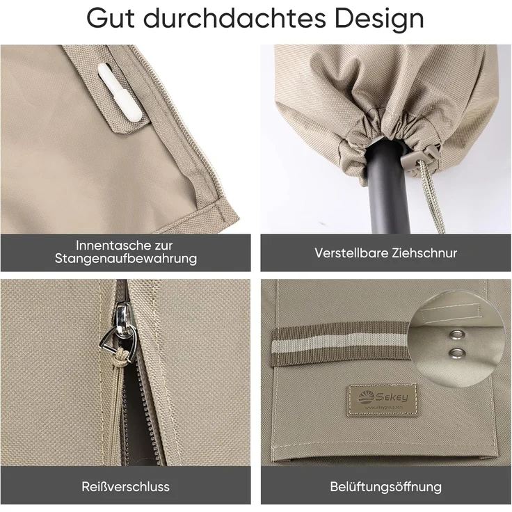 Sekey® Schutzhülle für Ø 300 cm Sonnenschirm, Abdeckhauben für Sonnenschirm – Bild 6