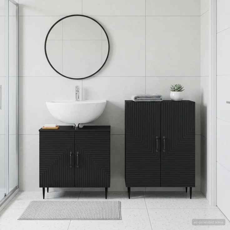 vidaXL 2-teiliges Badezimmer Schrank Set HAARLEM Schwarz Holzwerkstoff 3417613 – Bild 1