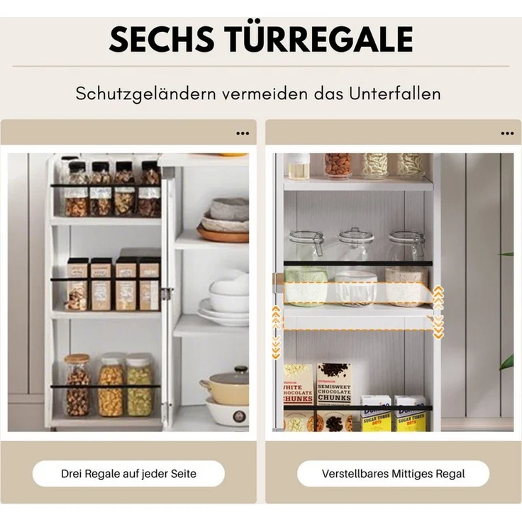 SeedWave Anrichte Modern Küchenbuffet Mehrzweckschrank Beistellschrank mit Viel Stauraum, Türregale mit Schutzgeländern, Wandhalterung für Anti-Kipp Funktion – Bild 3