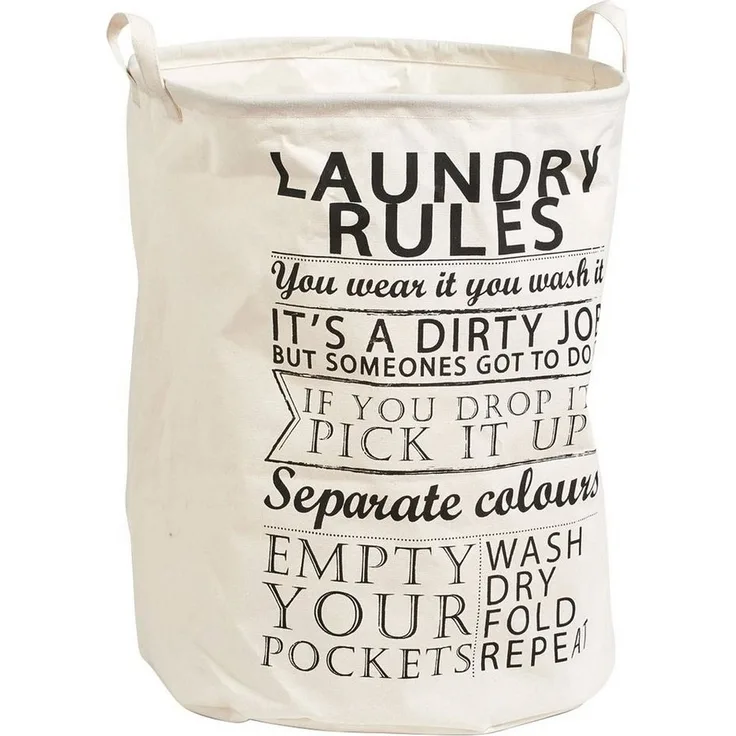 Zeller Wäschesammler Laundry Rules, Canvas, Stoff, beige, 38 x 38 x 48 cm