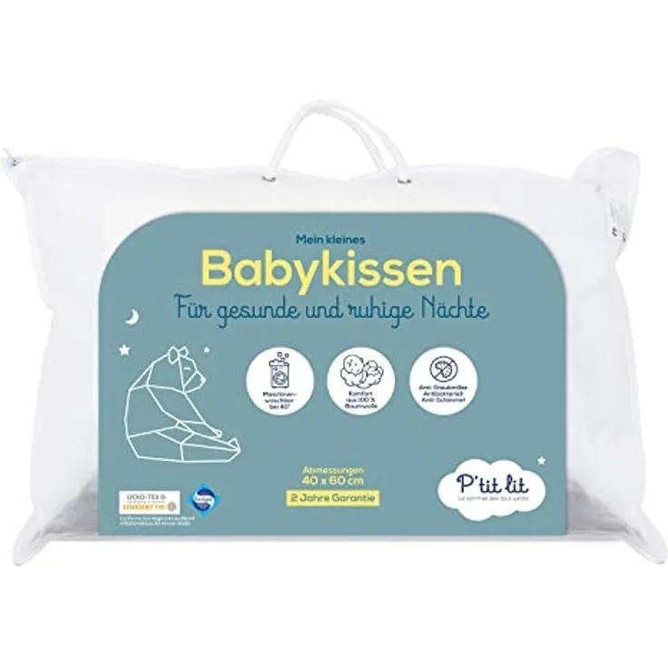 P'TIT LIT - Babykissen | Kinderkissen 40x60 cm - Bezug 100% Baumwolle - Anti Milben - Hypoallergen - Oeko Tex