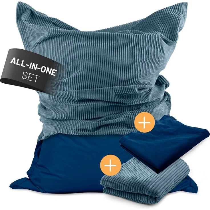 Lumaland Sitzsack Classic XXL All-in-One Set | Riesen Sitzsack XXL mit Cord & Outdoor Bezug für drinnen & draußen | Sofa Sessel mit im Innensack sicher verpackter EPS-Füllung – Hüllen Easy wechselbar – Bild 1