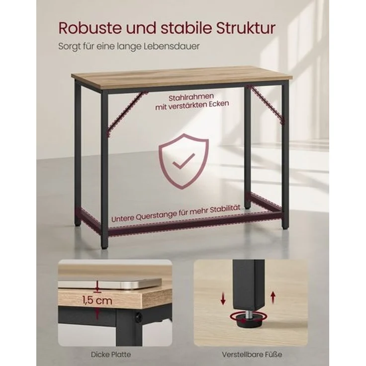 VASAGLE Tisch, Computertisch, Bürotisch, 100 x 50 x 76 cm, für Arbeitszimmer, Schlafzimmer, Wohnzimmer, kamelbraun-tintenschwarz – Bild 4