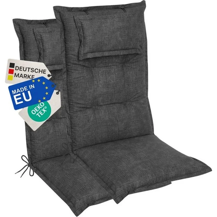 NYVI Hochlehnerauflage Hochlehner Auflagen NYVILux 120x50 cm Anthrazit 2er Set Stuhlauflagen, (2 St), 8 cm Komfort Sitzpolster, Polsterauflage mit Kopf Stützkissen – Bild 4