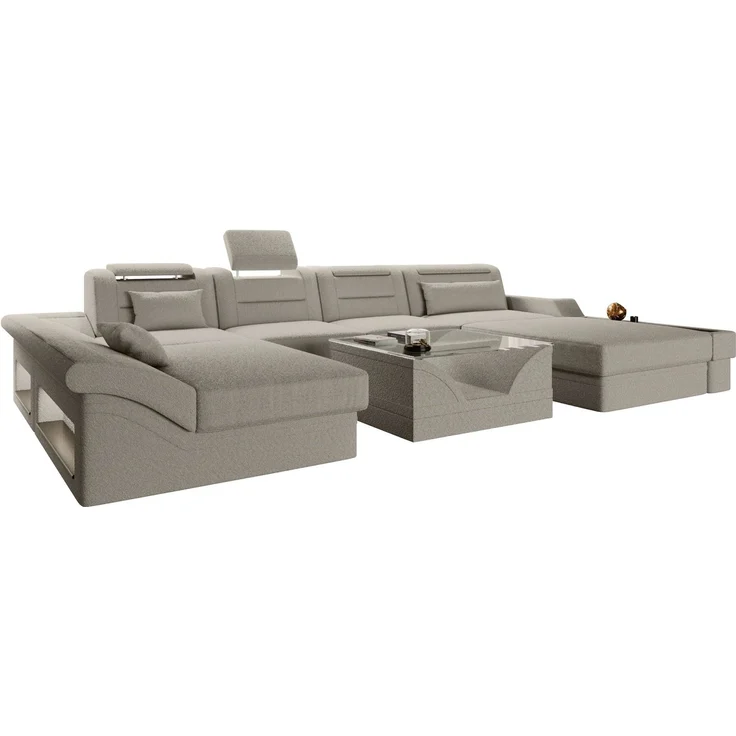 Sofa Dreams - Wohnlandschaft Monza U Form Stoffsofa - Bouclestoff - Cappuccino - Rechts – Bild 1
