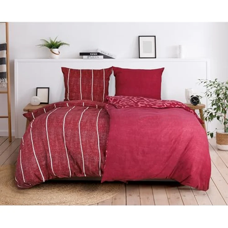 Esprit Bettwäsche FLANELL Winter Bettwäsche, Baumwolle, 1 teilig, 155 x 220 cm in Beere – Bild 3