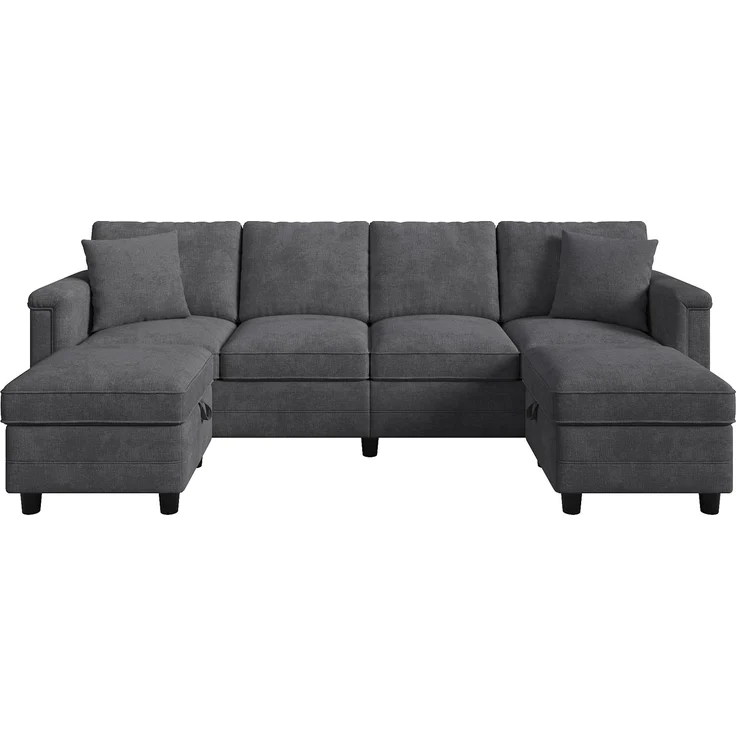 6-Sitzer Wohnlandschaft B 261 x T 134 x H 82 cm aus Chenille mit Stauraum und USB – Bild 8