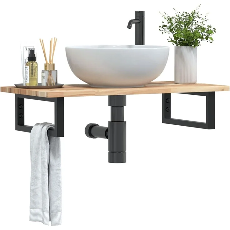 vidaXL Waschbeckenregal Wandmontage Stahl und Akazienholz 3302665 – Bild 1