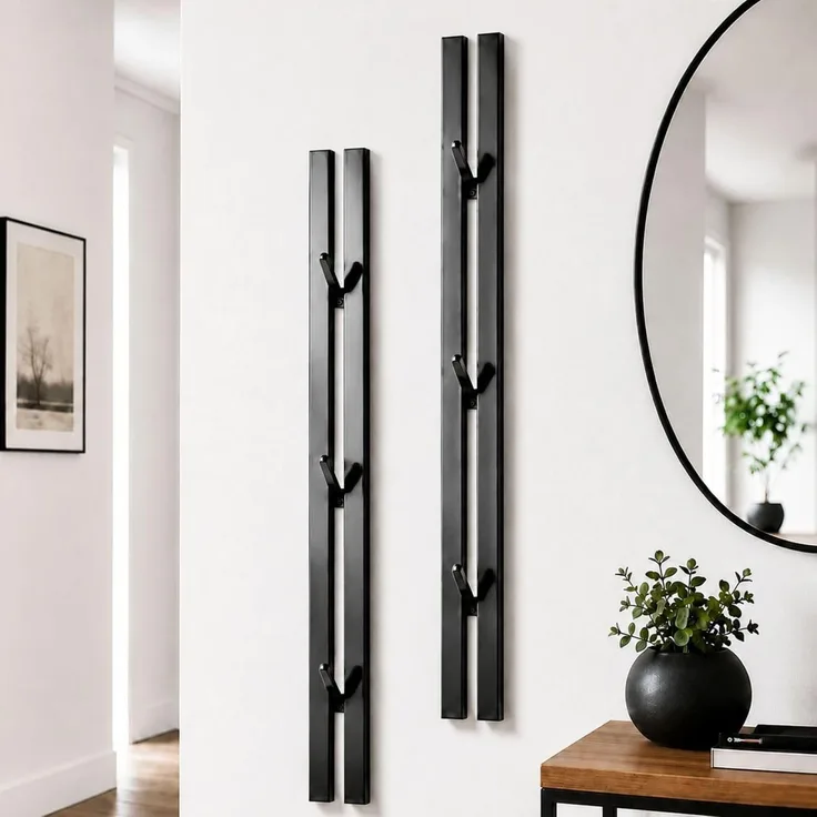 DanDiBo Wandgarderobe Schwarz Metall 2er Set Modern 96779 Garderobe Wand mit Haken Garderobenleiste Hakenleiste Garderobenhaken