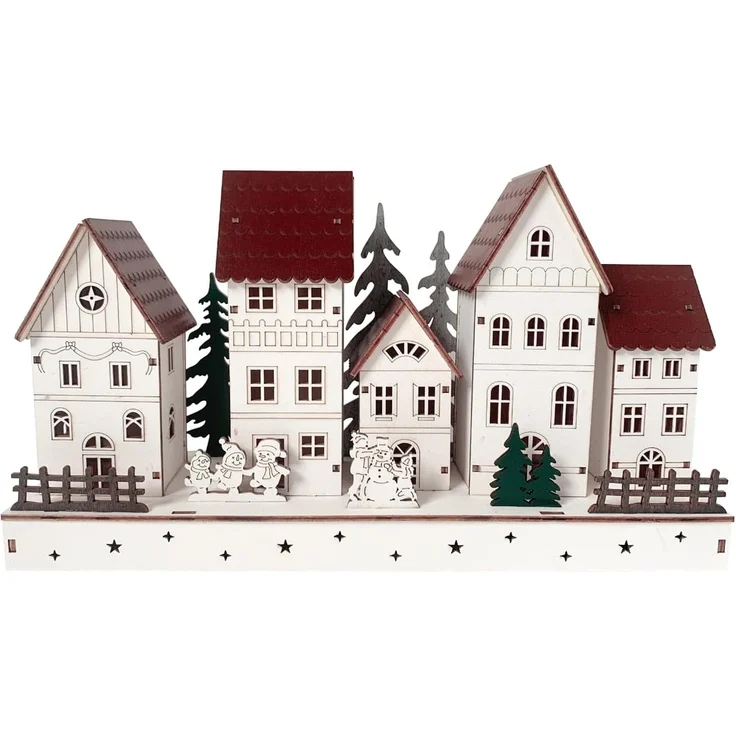 HTI-Living Batteriebetrieben LED Holz Weihnachtsdorf mit Wintermotiv – Bild 2
