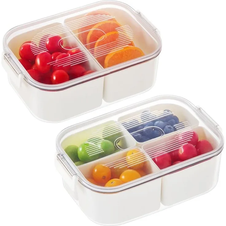 Elegear Vorratsdose Snackbox mit 4 Fächern, Snackschale Kinder, Snackteller mit Deckel, Polypropylen, (2-tlg), Wiederverwendbare Portable Snack Box Snackdose, Spülmaschinenfest