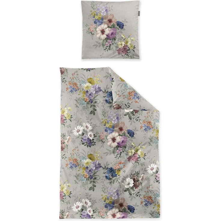 Irisette Mako Satin Bettwäsche Wave 8633-90 Blumen pastel grau 135x200 – Bild 2