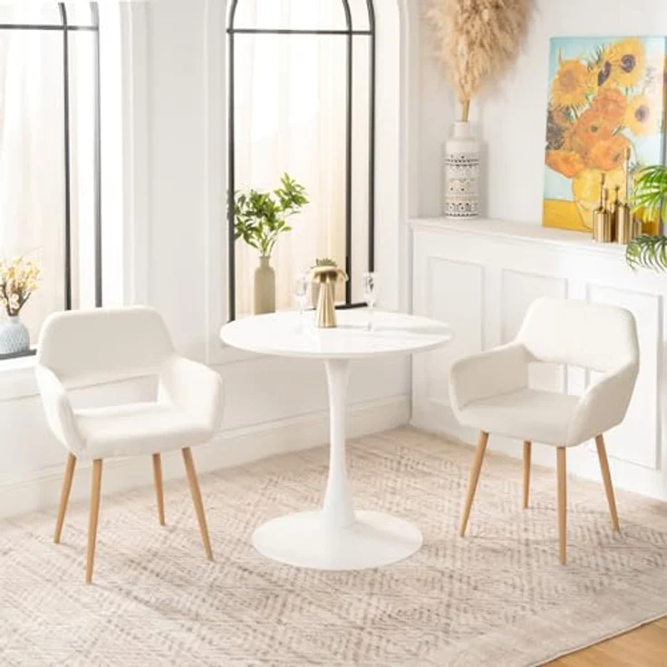 MEUBLE COSY Esszimmerstühle 2er Set Küchenstühle Sessel Wohnzimmerstuhl Polsterstuhl mit Armlehne Rückenlehne Sitzfläche aus Sherpa Metallbeine, Skandinavisch, Weiß – Bild 3
