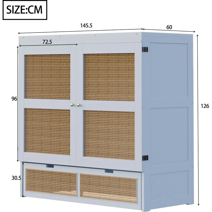 Schrankbett aus Holz mit Lattenrost & Schubladen, 140x200 cm, Grau, ohne Matratze – Bild 3
