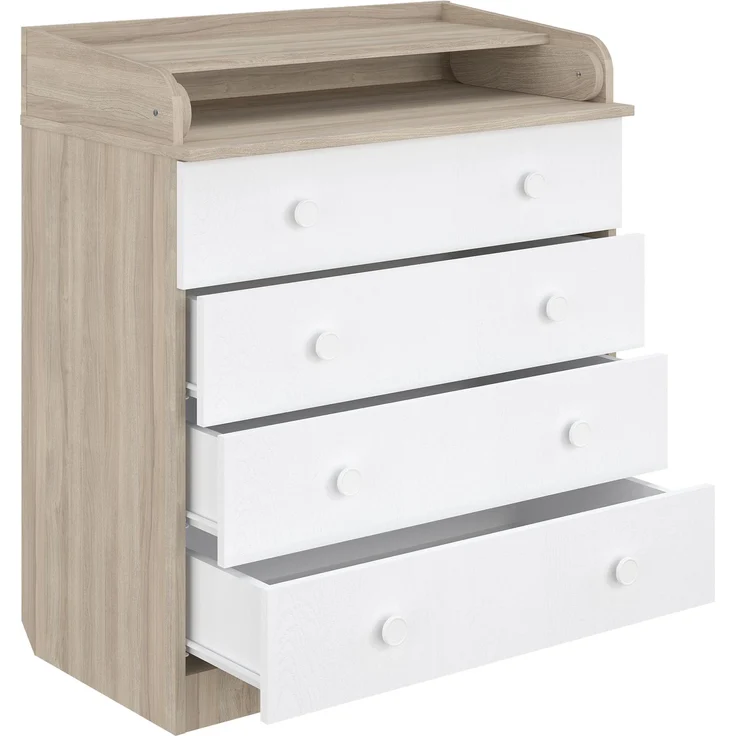Shefa Kids Wickelkommode 800 mit 4 Schubladen und klappbarem Wickelaufsatz, Ulme-weiß, 80,4 cm breit – Bild 3