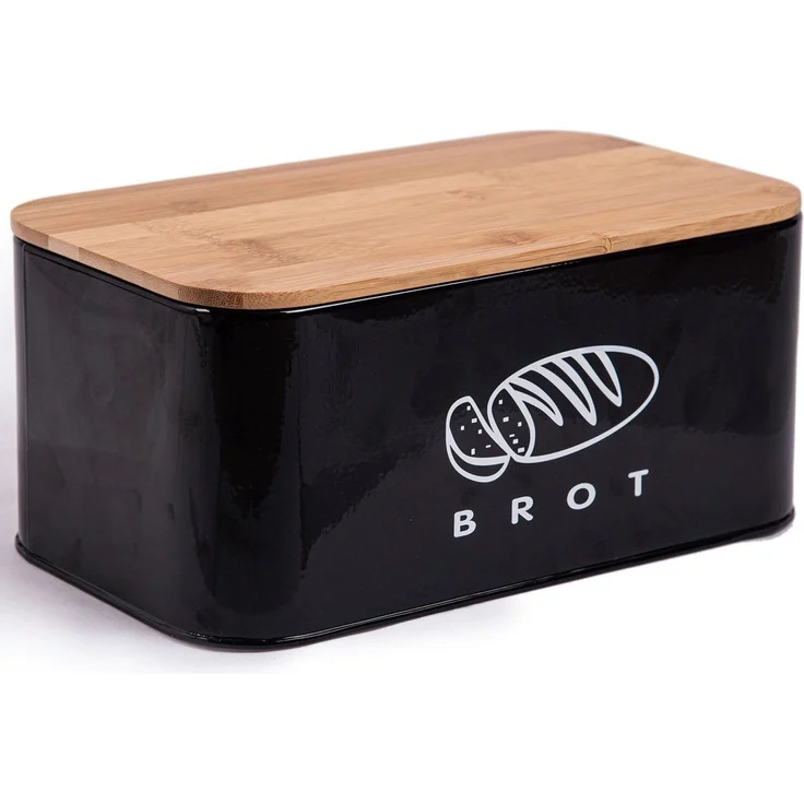 Zedelmaier Brotkasten Brotdosen aus Metall mit ökologischem Naturdeckel (als Schneidebrett), (MBH003&4), Geräumiger Retro Brotkasten aus Metall mit Holzdeckel, runder Rand – Bild 5