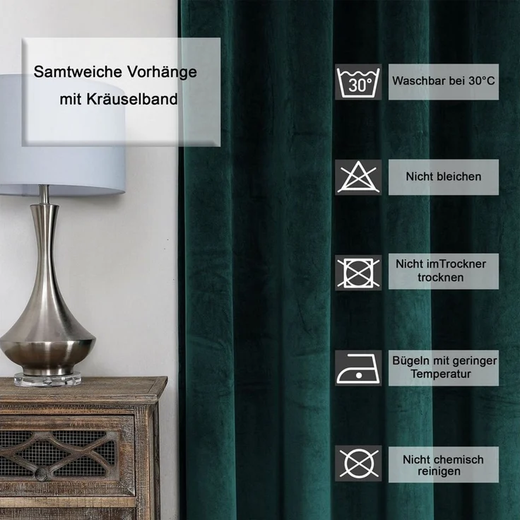 Haus und Deko Gardine Verdunkelungsvorhang Samt weich Vorhang Kräuselband blickdicht Gardine (1 St), Kräuselband, Polyester