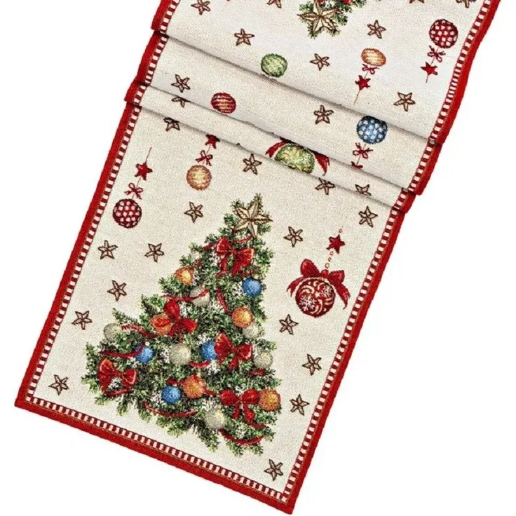 Interdesign24 Tischläufer Weihnachtlich mit Tannenbaum Dekor Beige/Rot