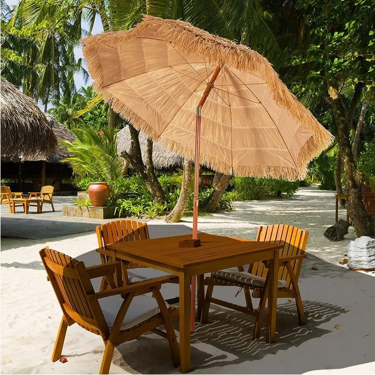 KOMFOTTEU Sonnenschirm Hawaii Strandschirm Gartenschirm, mit Verankerung rund – Bild 2