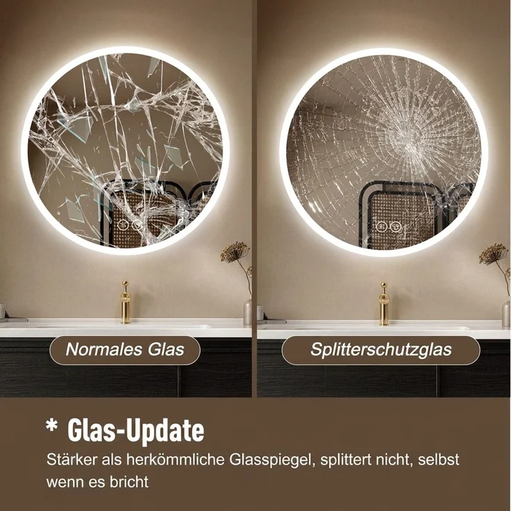 Abrihome LED-Badezimmerspiegel mit 3 Farbtemperaturen, Dimmfunktion und Anti-Beschlag-Funktion, Silber, Ø 80 cm – Bild 8