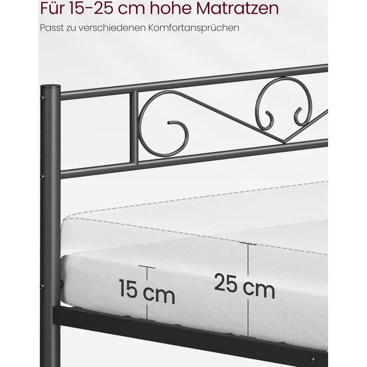 VASAGLE Bett 140 x 200 cm, Gästebett, Doppelbett aus Metall, Bettgestell, Bettrahmen, Metallbett, einfache Montage, tintenschwarz – Bild 5