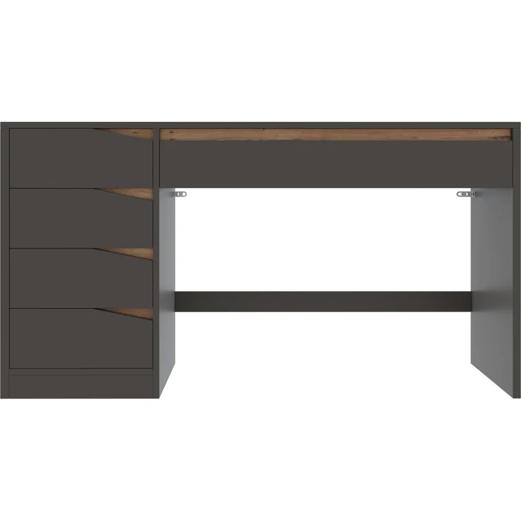 Schreibtisch mit 5 Schubladen, MDF, 140x50x78 cm, Grau mit Eiche-Optik – Bild 5