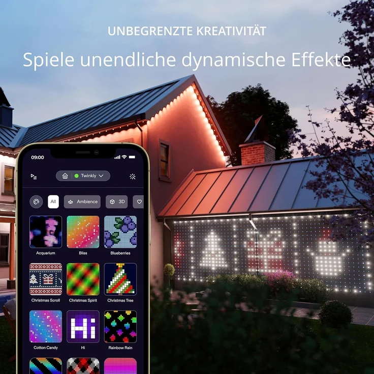 Twinkly Netzlichter, Flexibles LED-Gitter mit 260 RGB-LEDs, Lichtstreifen für Drinnen und Draußen, Kompatibel mit Alexa, Google Home, IP44, App-Steuerung, Transparentes Kabel, 1,2x1,9 m – Bild 5