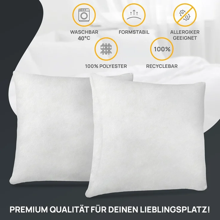 LILENO HOME 4er Set Kissenfüllung 55x55 cm - 40°C waschbares Innenkissen geeignet für Allergiker - Polyester Kisseninlet als Couchkissen, Sofa Kissen, Cocktailkissen und Kopfkissen – Bild 4