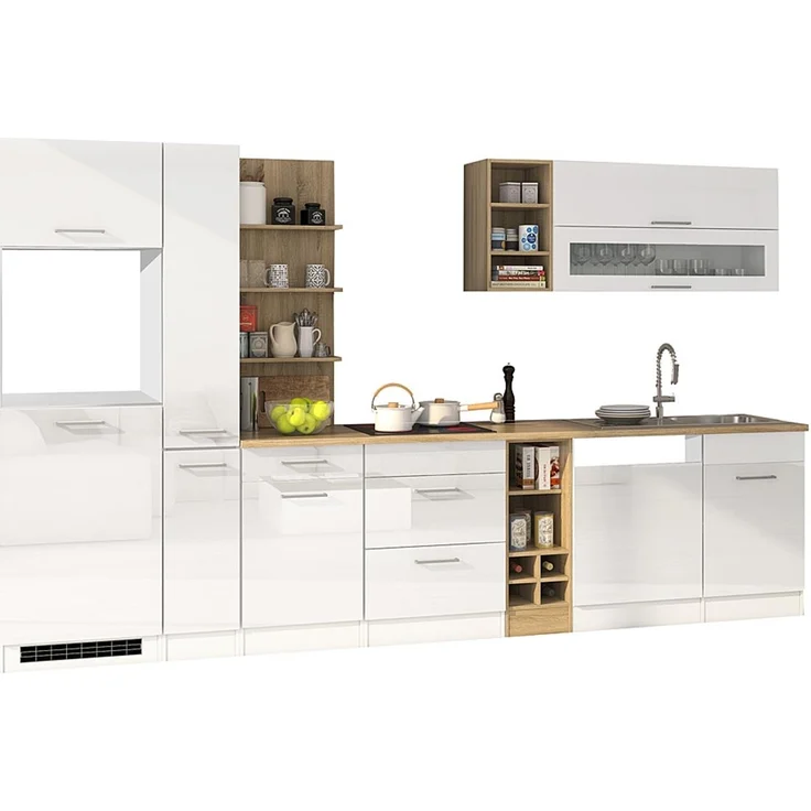 Komplett-Küche 340 cm weiß MARANELLO-03 , Weiß Hochglanz ohne E-Geräte B x H x T ca. 340 x 200 x 60cm