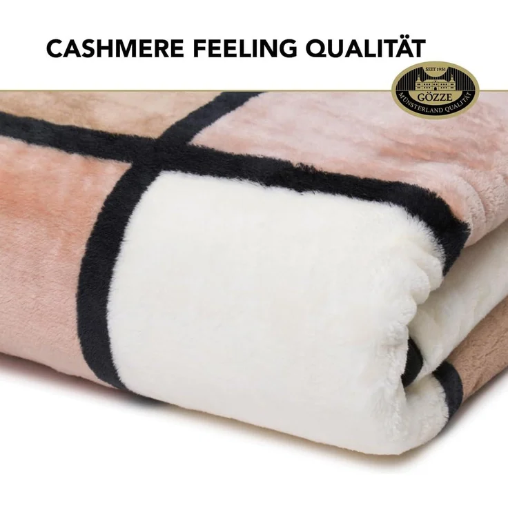 Gözze - Weiche Kuscheldecke, Cashmere Feeling, Hohes Stoffgewicht 500 g/m², Antigua, 150x200 cm - Taupe/Creme/Schoko – Bild 3
