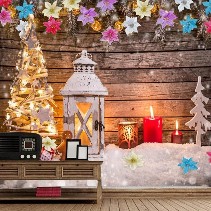 24x Weihnachtsstern Künstliche Blumen Set in Rot Gold Blau Rosa Glitzer – Bild 7