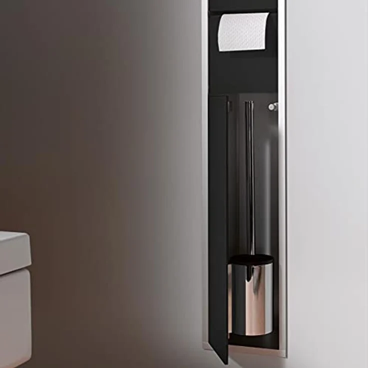 Emco Asis 150 Unterputz-Schrankmodul für das Gäste-WC, Badezimmerschrank als Toilettenpapierhalter & Klobürstenhalter mit extra Fach, Hochschrank mit Push to Open-Funktion, schwarz – Bild 5