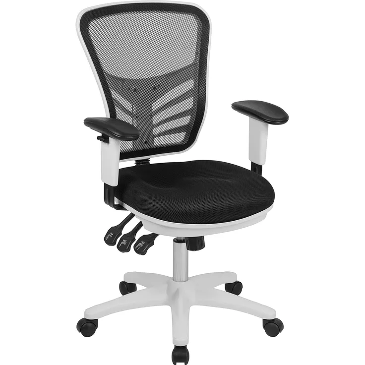 Flash Furniture Bürostuhl mit mittelhoher Rückenlehne – Ergonomischer Schreibtischstuhl mit verstellbaren Armlehnen und Netzstoff – Perfekt für Home Office oder Büro – Schwarz/weiß