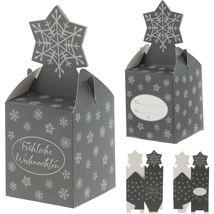 CEPEWA Geschenkbox Süßigkeitenbox 3er Set Weihnachtsmotive Papier 8,5x10x8,5cm Schachtel – Bild 3
