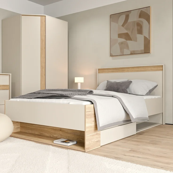 Stauraumbett >WEXLIN< in Sand / Mauvella Eiche Dekor - 130x96,3x210,8cm (BxHxT) – Bild 2