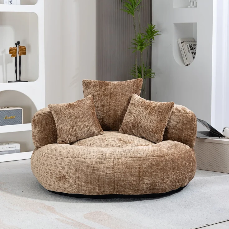 Lazy Sofa Durable Komfort Lounger hohen Rücken Sitzsack Stuhl Couch mit drei Kissen für Erwachsene und Kinder, Indoor & Outdoor, Single Gaming Sofa Stuhl für Schlafzimmer, Büro (Kaffee Chenille)--Kaffee--108x108x52cm--YOUDENOVA – Bild 9